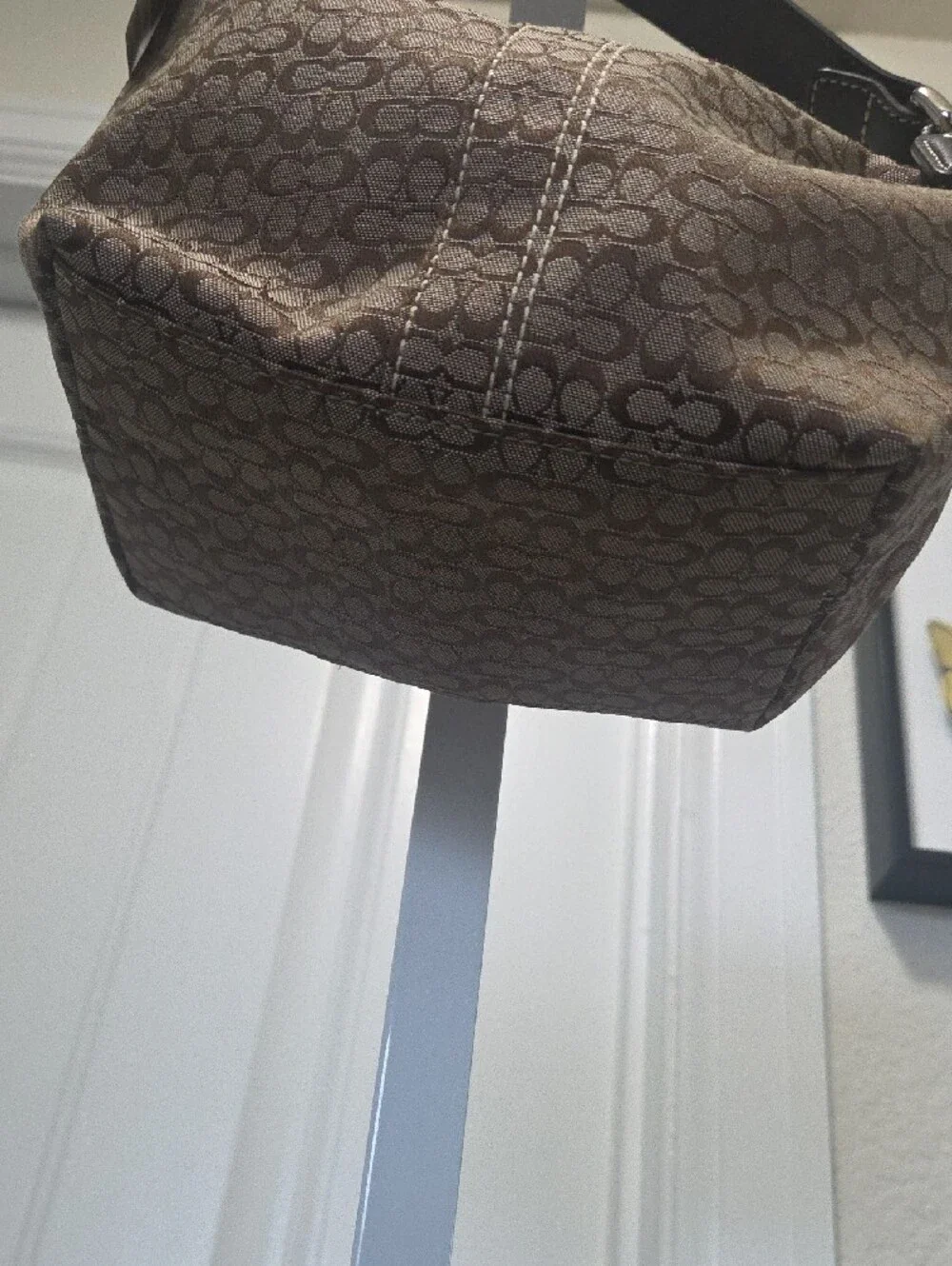Coach Brown Signature Canvas Shoulder Bag with Leather Trim